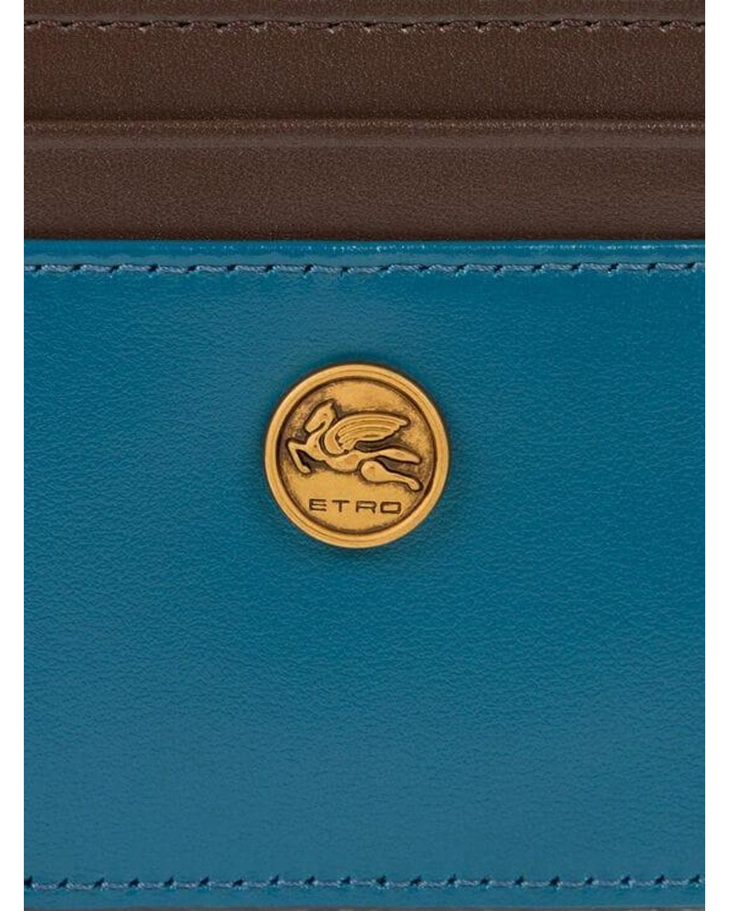 Etro Blue Two-Tone Leather Card Holder