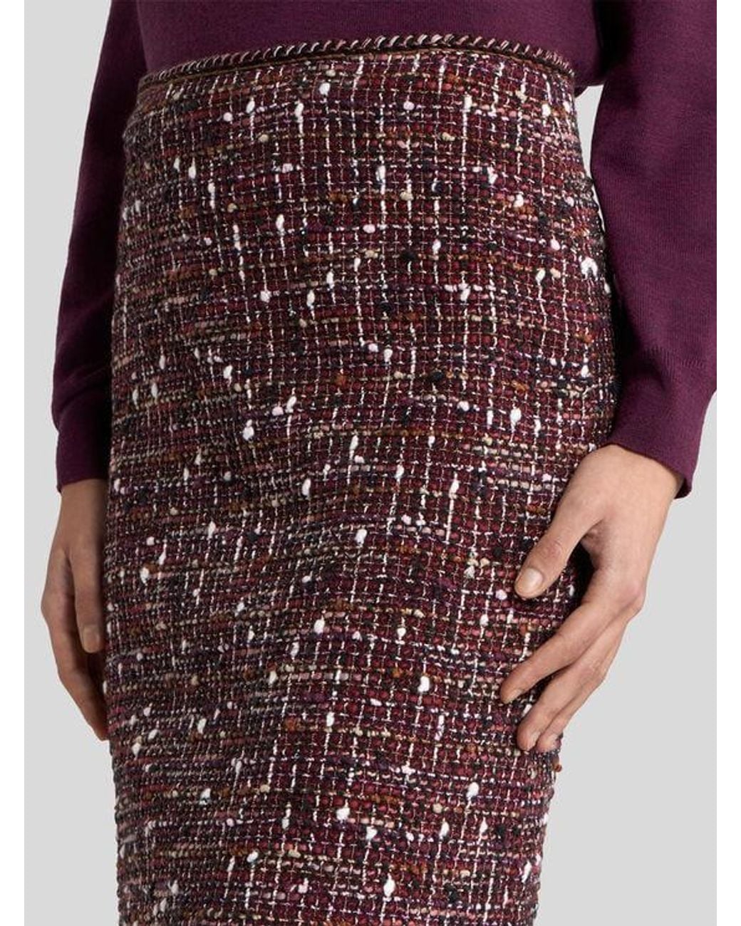 Etro Purple Knee-Length Cotton Tweed Skirt