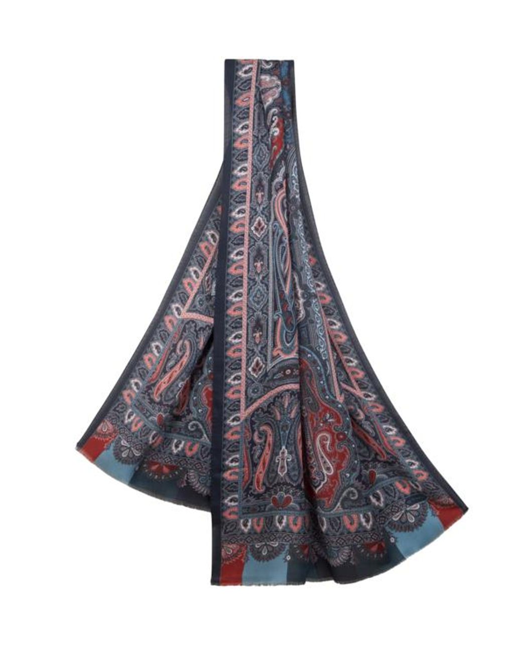 Etro Blue Printed Cashmere And Silk Scarf for men