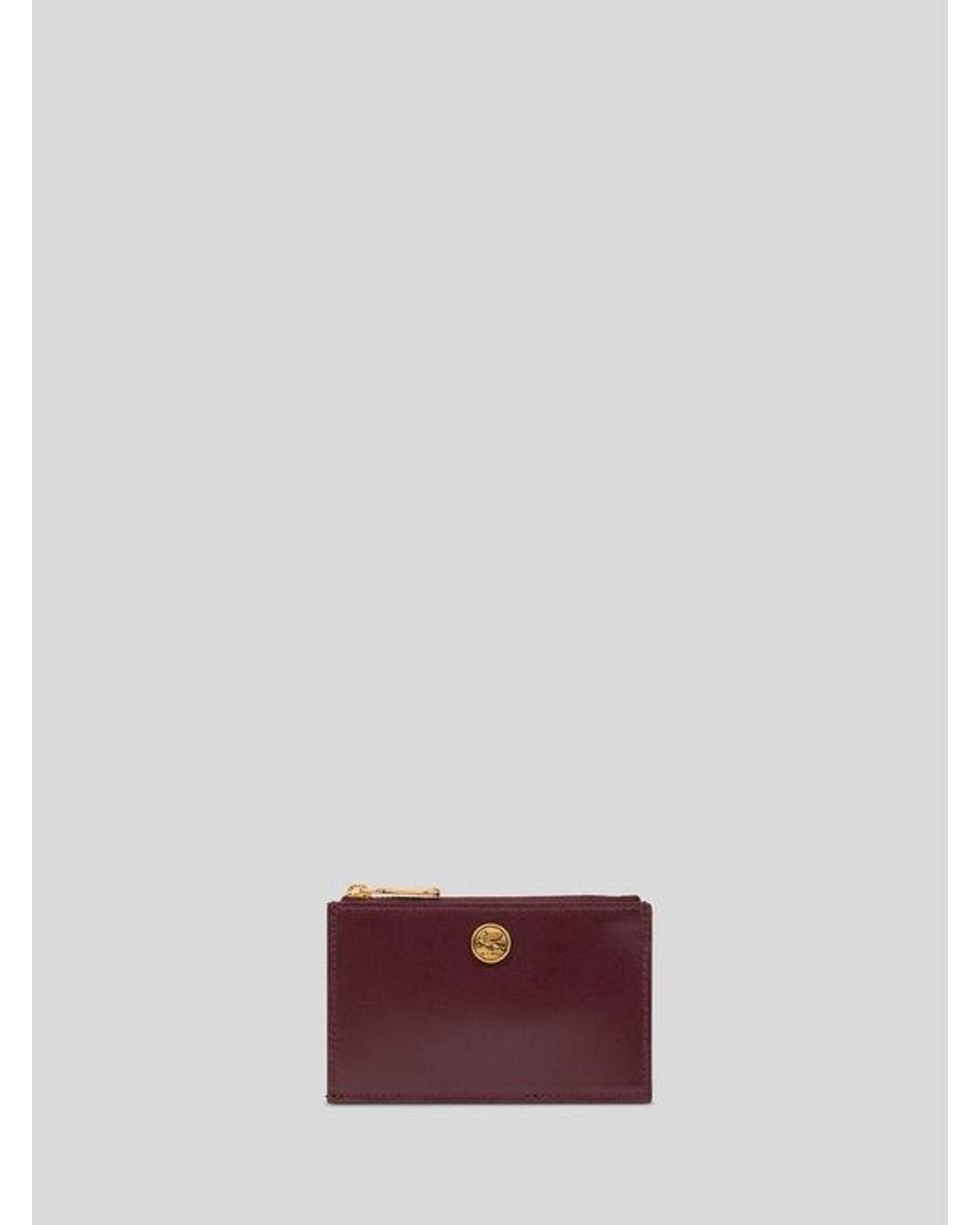 Etro Purple Leather Card Holder With Pegaso Button