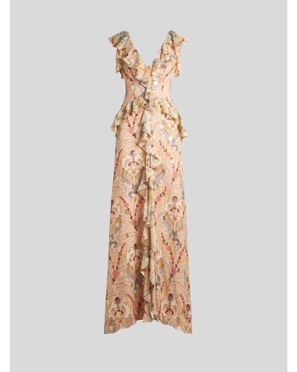 Etro Metallic Long Printed Silk Dress
