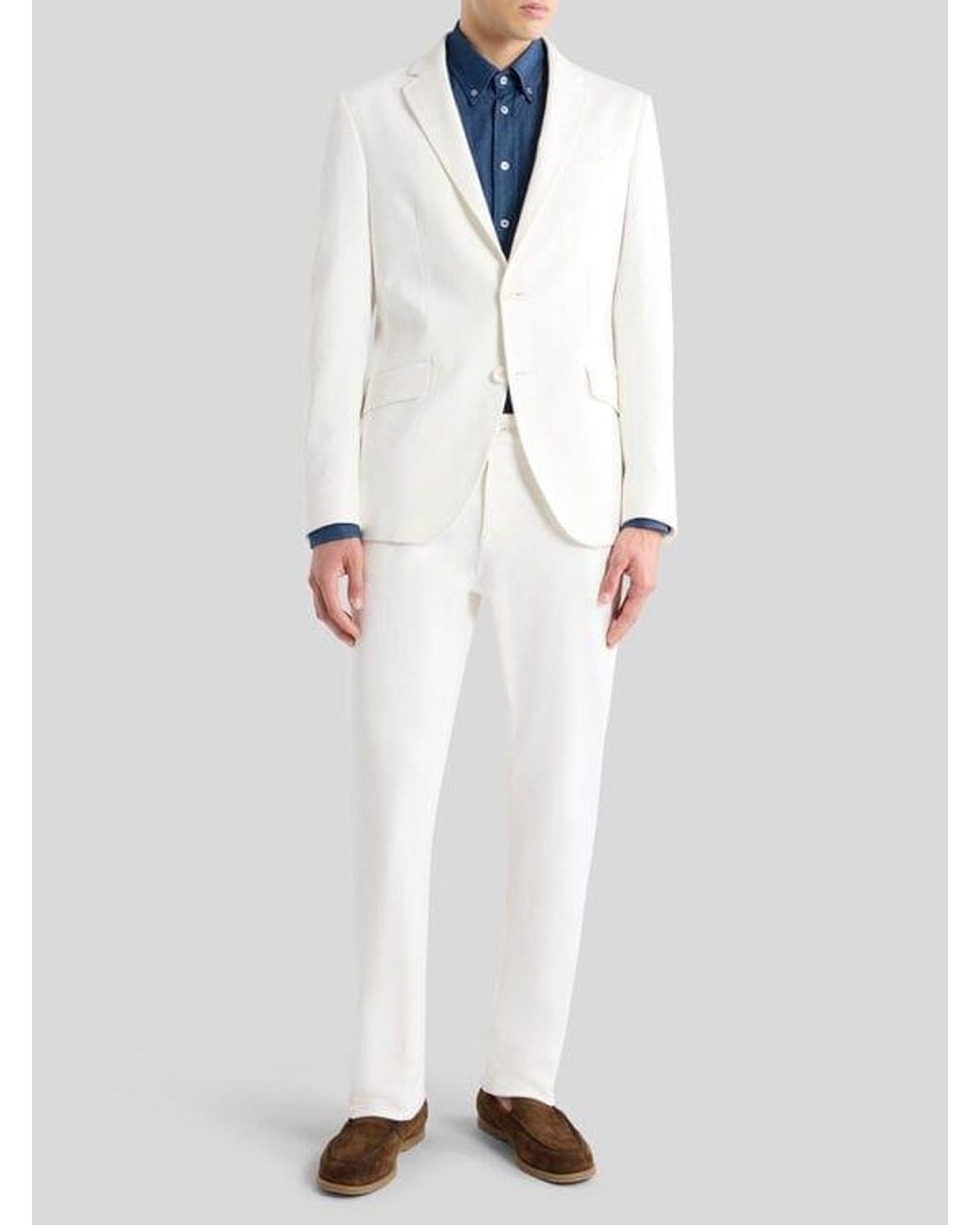 Etro White Single-Breasted Stretch Cotton Jacquard Jacket With Floral Motif for men