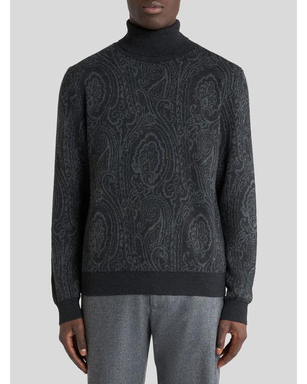 Etro Blue Wool-Blend Jacquard Turtleneck With Arnica Motif for men