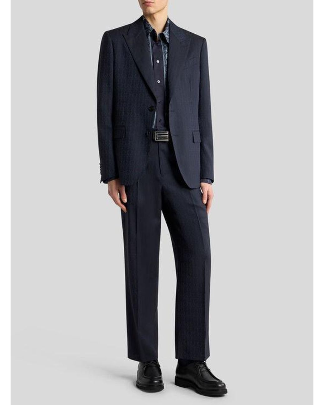 Etro Blue Wool Jacquard Trousers for men