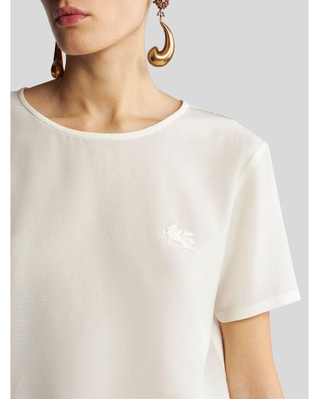 Etro White Crepe De Chine T-Shirt