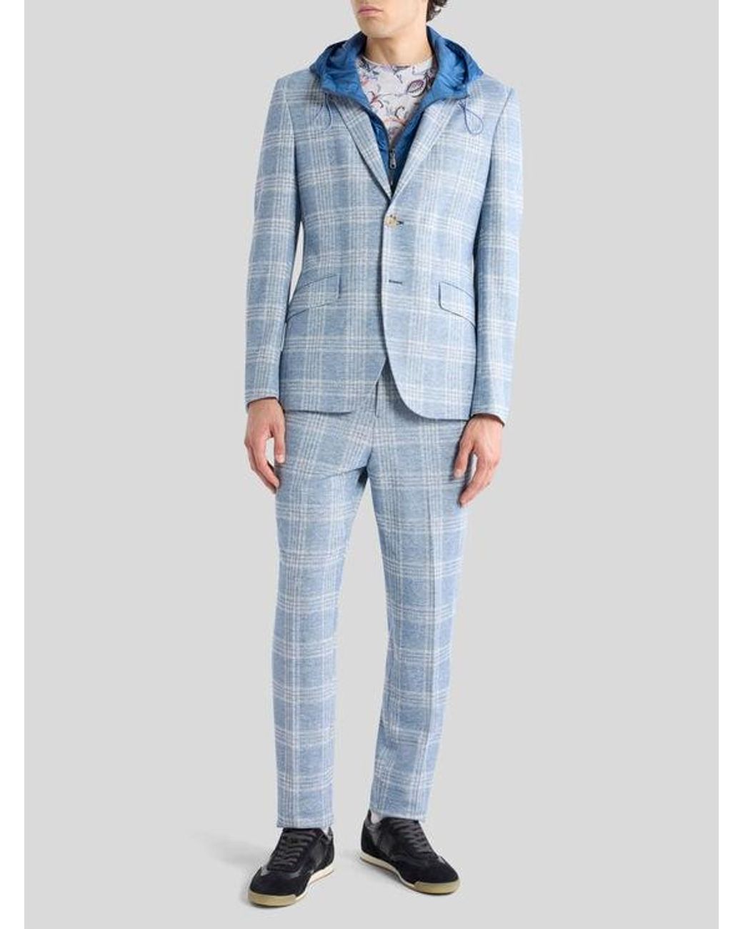 Etro Blue Check Jersey Jacket With Removable Bib And Hood for men