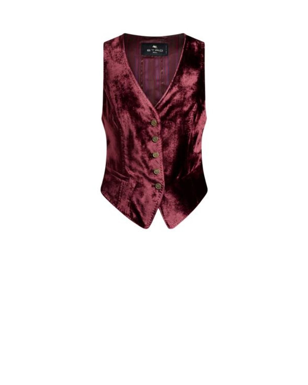 Etro Red Single-Breasted Velvet Waistcoat With Pegaso Buttons