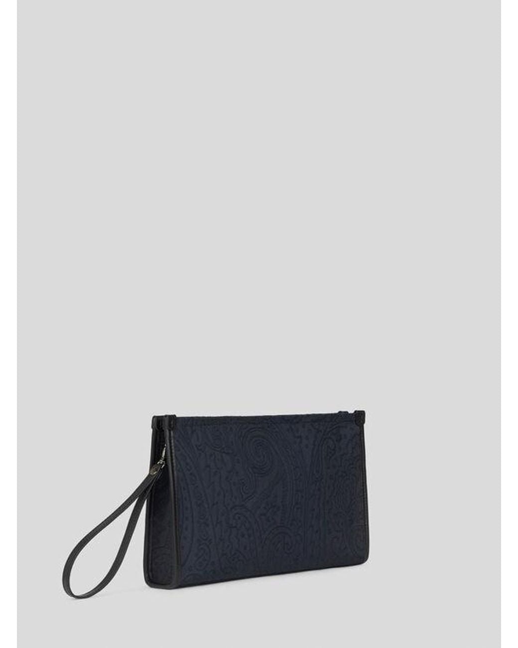 Etro Blue Large Nylon Jacquard Pouch for men