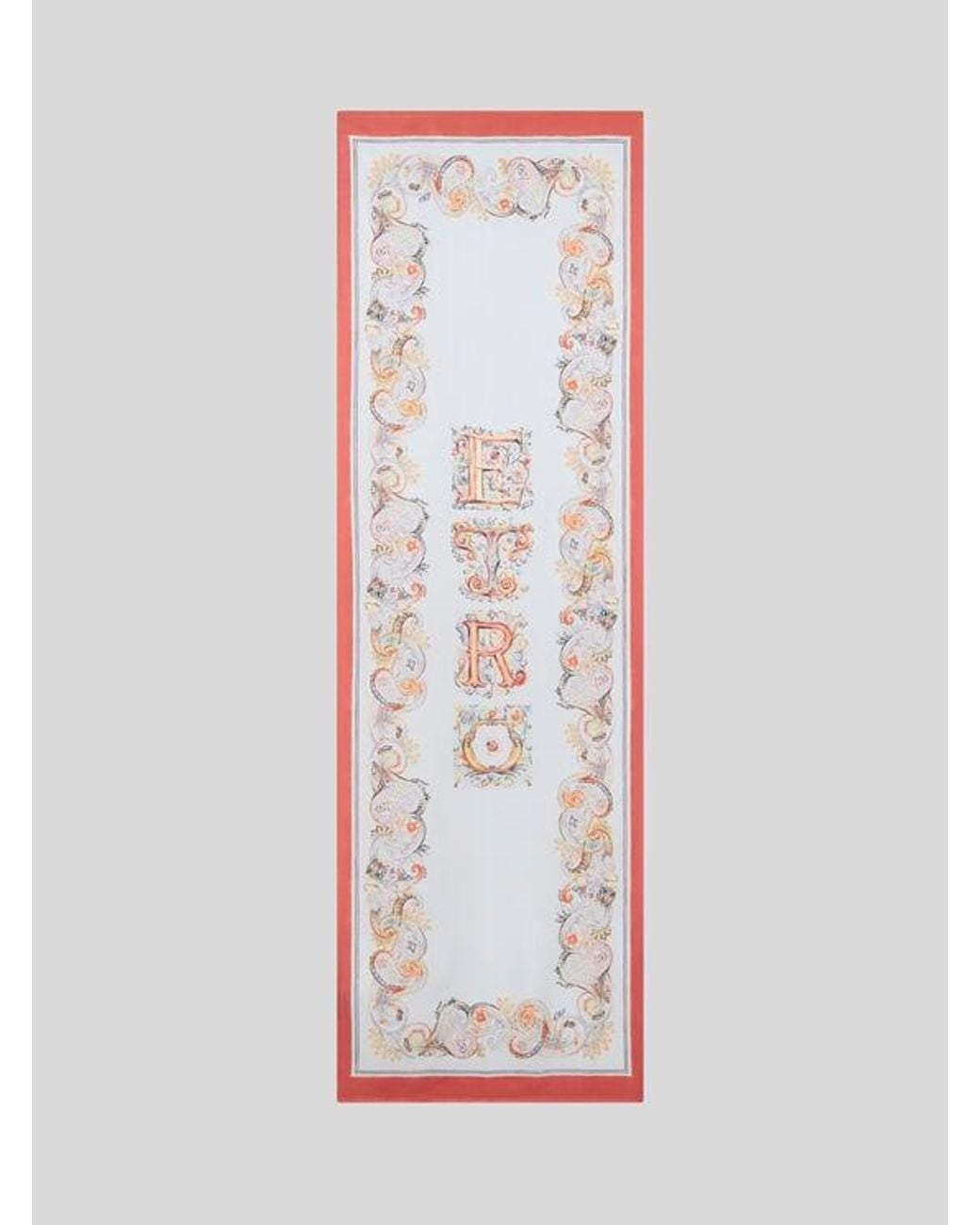 Etro White Silk Scarf With Logo And Floral Paisley Motif