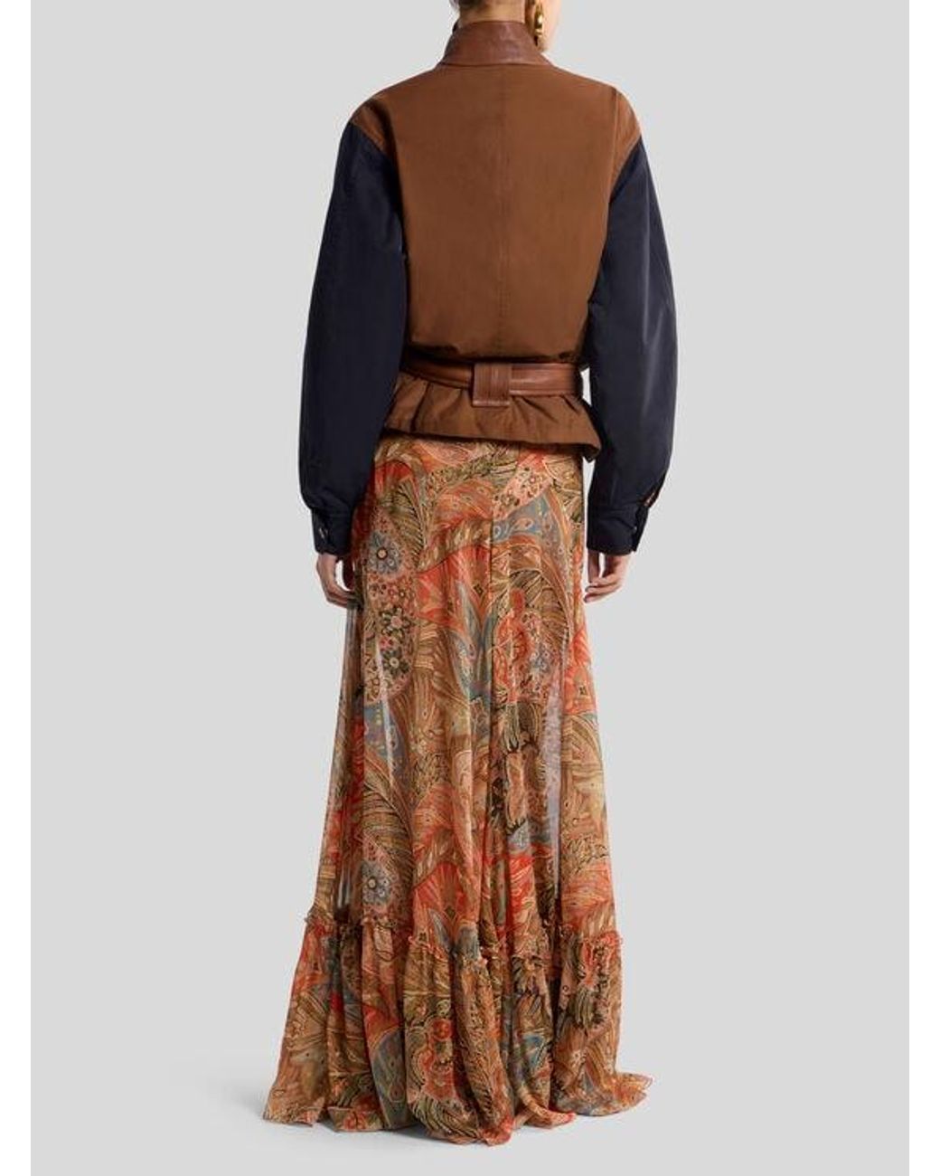 Etro Brown Padded Bomber Jacket With Contrasting Sleeves