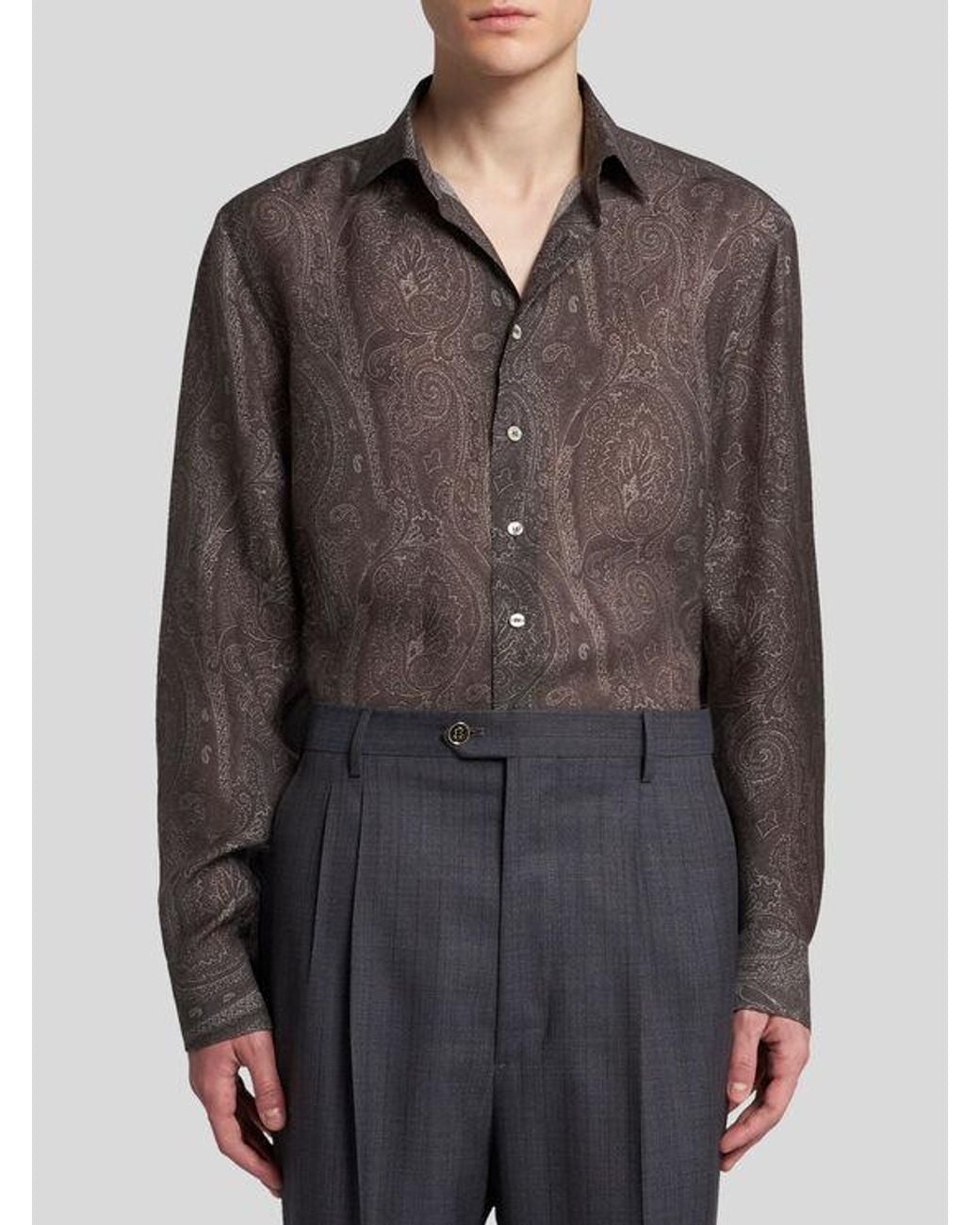 Etro Gray Silk Paisley Shirt for men