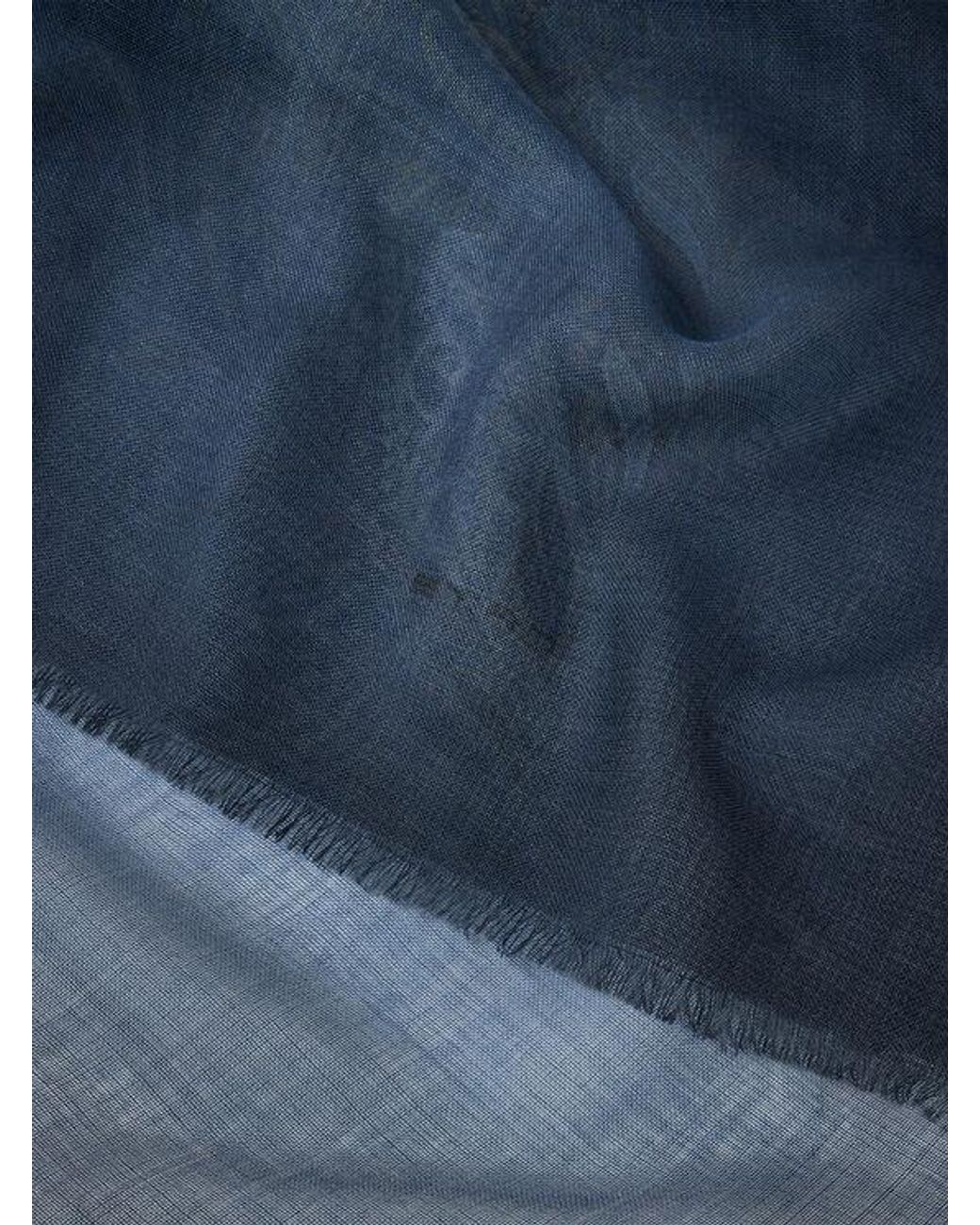 Etro Blue Wool And Silk Scarf With Faded Floral Paisley Motif for men