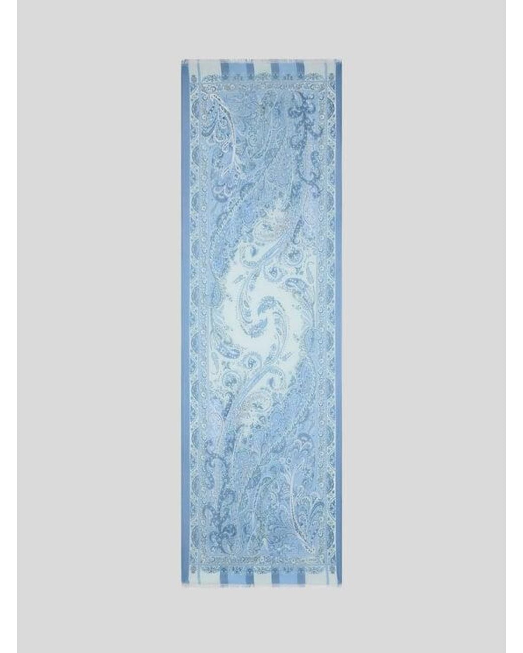 Etro White Floral Leafy Printed Silk Scarf