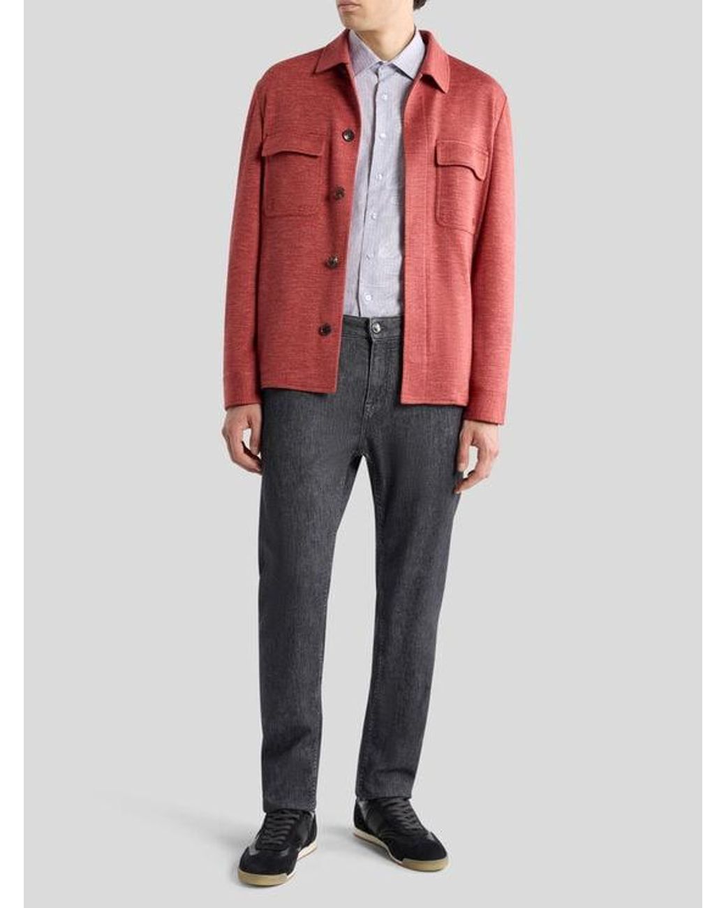 Etro Red Jaspé Wool-Blend Jersey Shacket for men