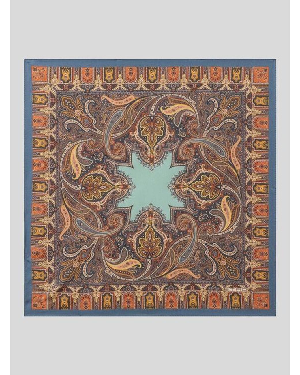 Etro Brown Silk Pocket Square With Geometric Paisley Motif for men