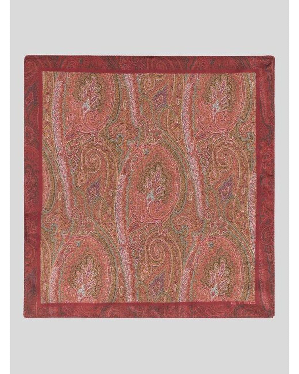 Etro Red Printed Silk Pocket Square for men