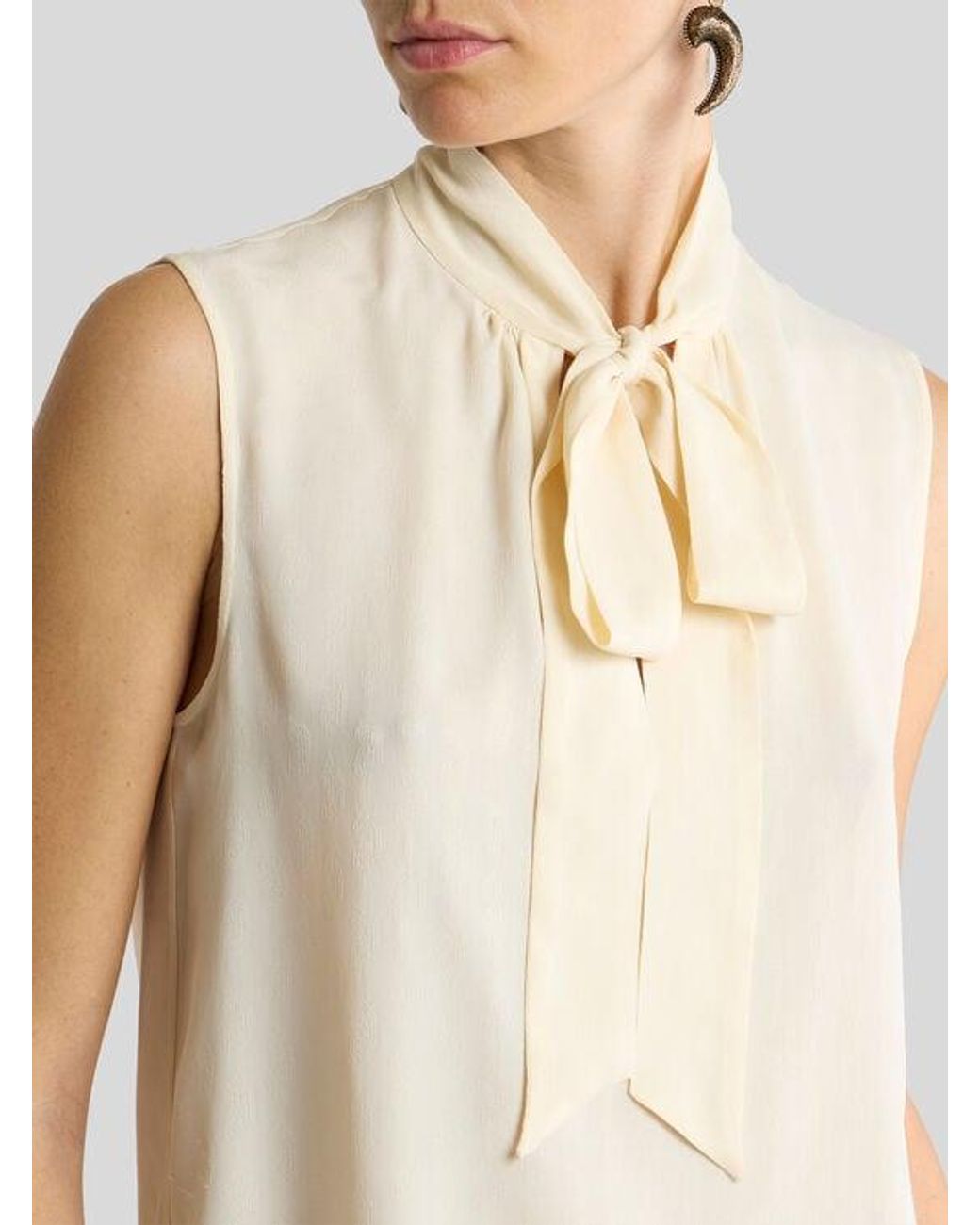 Etro White Silk-Blend Jacquard Top With Silk Scarf And Paisley Motif