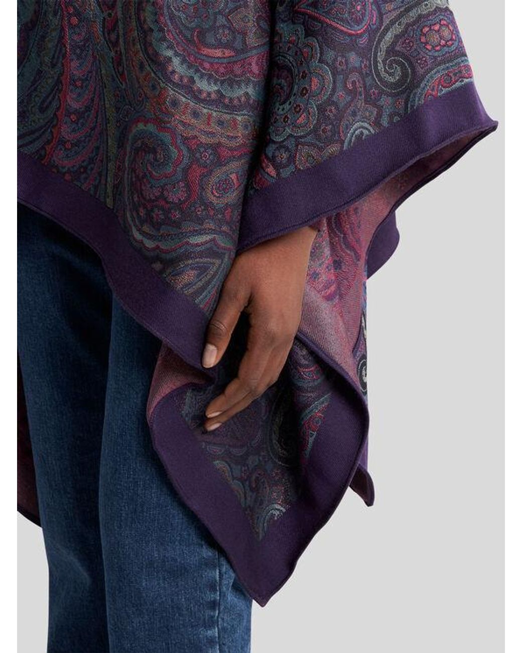 Etro Purple Wool-Blend Jacquard Cape
