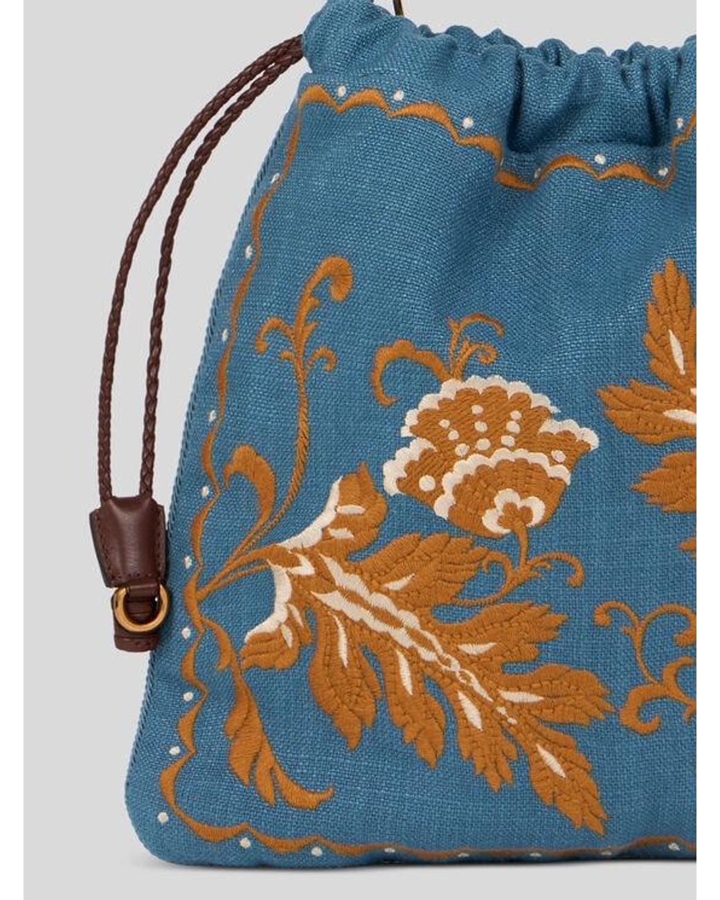 Etro Blue Medium Linen-Blend Kalispera Bag With Embroidery