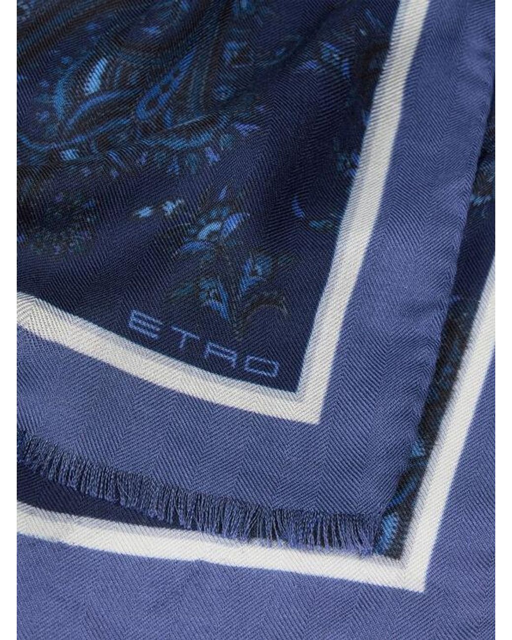 Etro Blue Cashmere-Blend Scarf With Floral Paisley Motif for men
