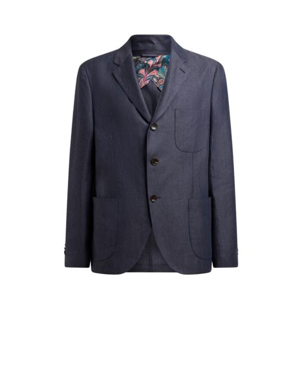 Etro Blue Single-Breasted Linen Jacket With Chevron Motif for men