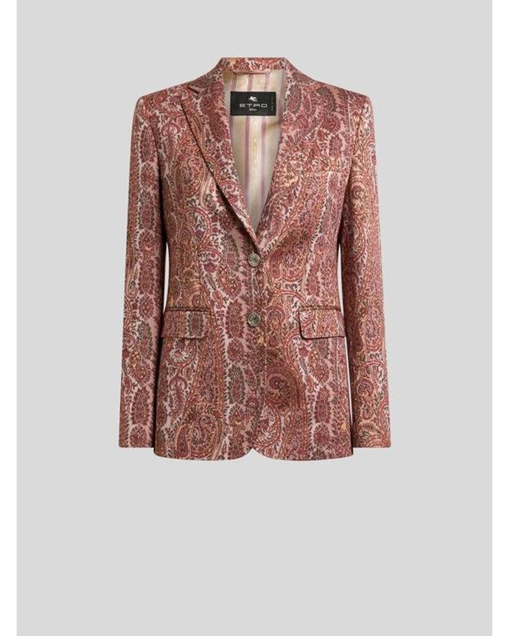 Etro Brown Single-Breasted Cotton-Blend Jacquard Jacket With Paisley Foliage Motif