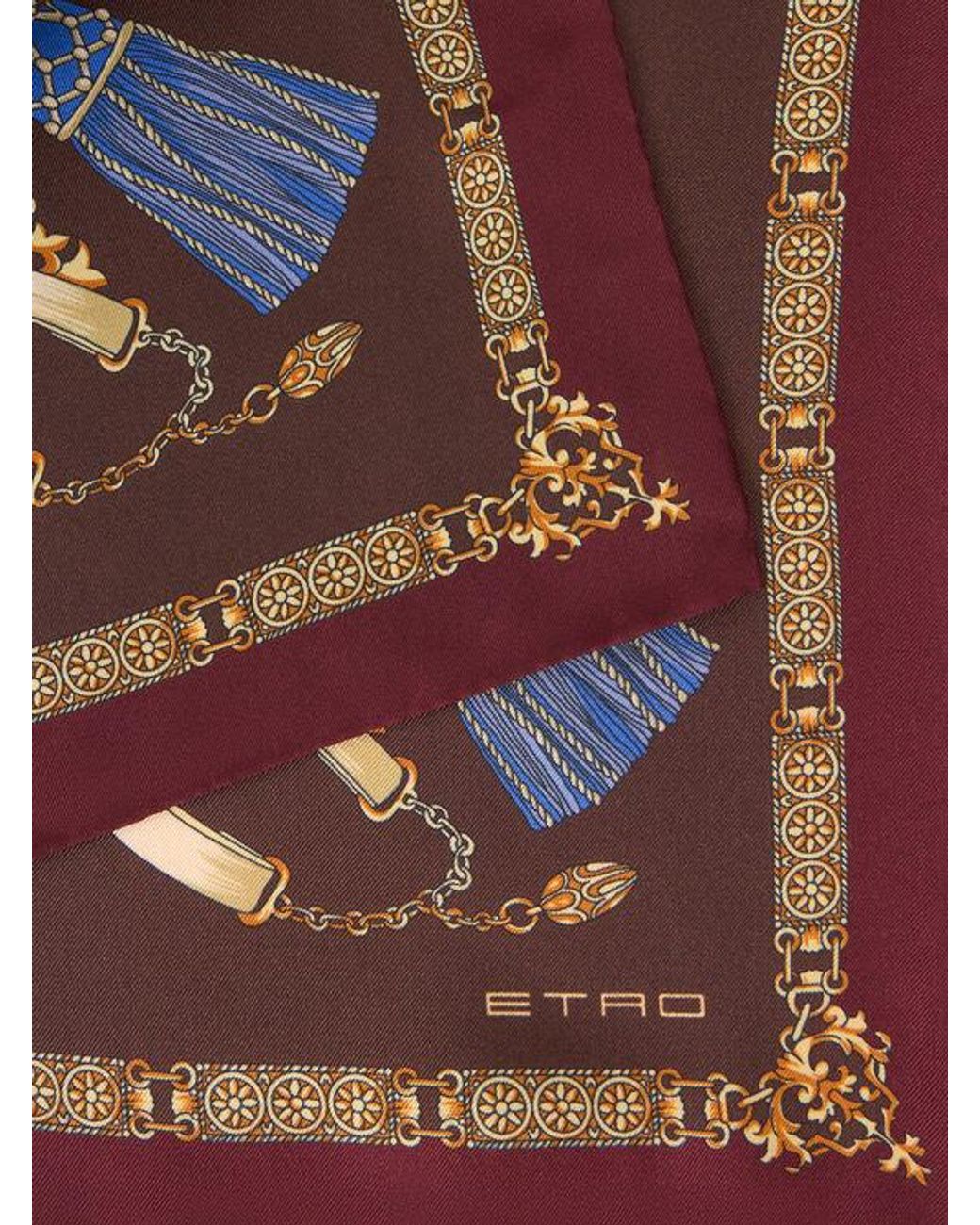 Etro Brown Silk Scarf With Charm Motif