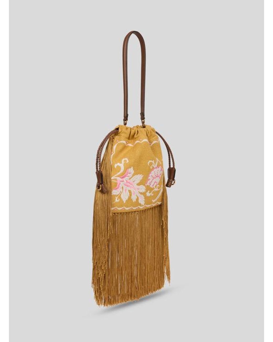 Etro Metallic Small Linen-Blend Kalispera Bag With Embroidery And Fringes