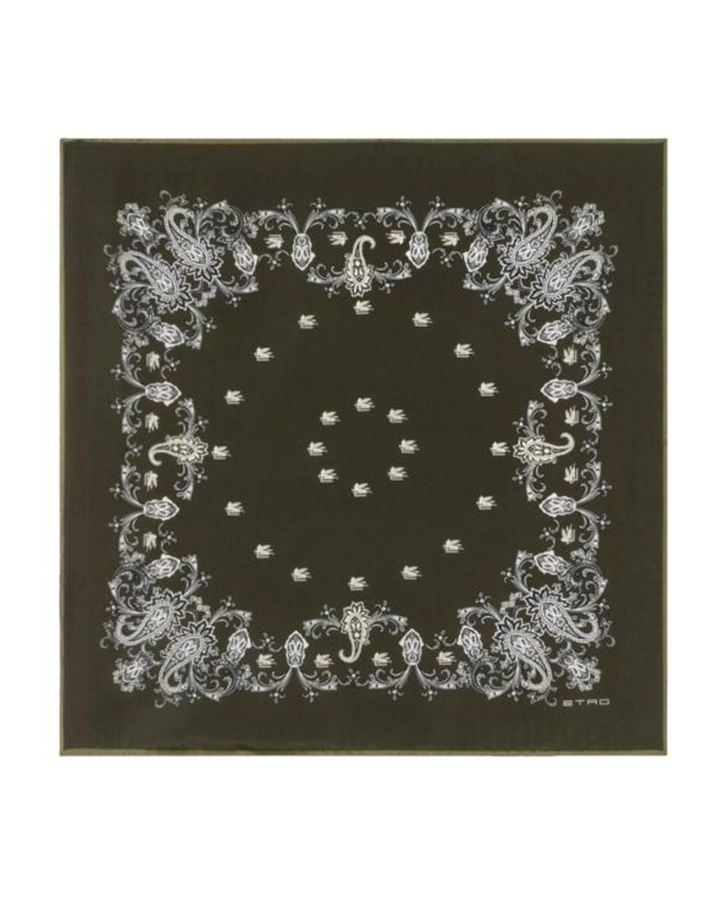 Etro Green Silk Scarf With Placed Floral Paisley Print for men