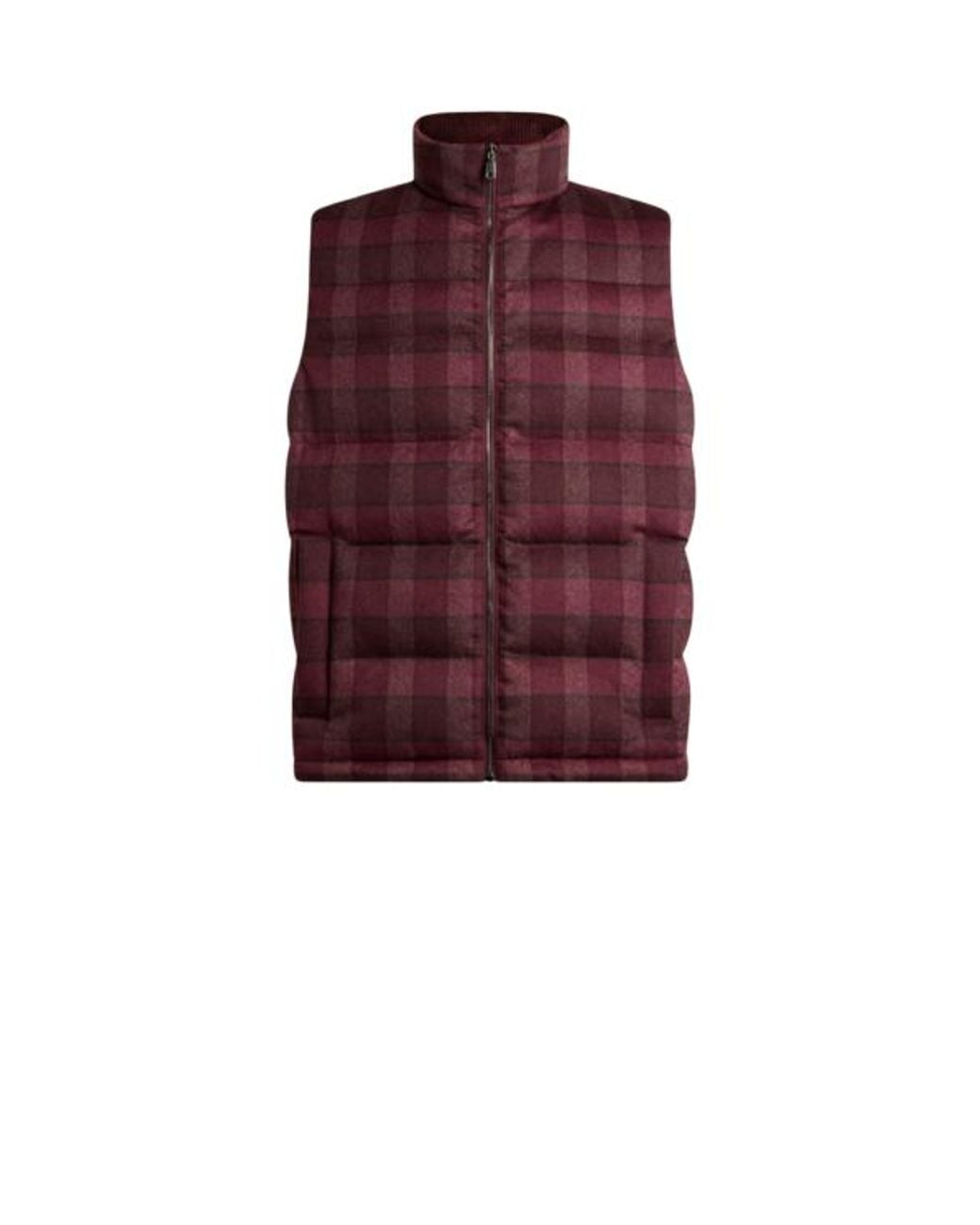 Etro Red Wool And Cashmere Down Gilet With Check Motif for men