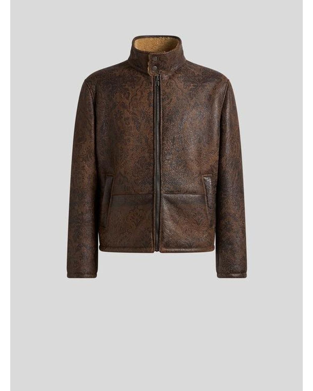 Etro Brown Shearling Jacket With Print for men