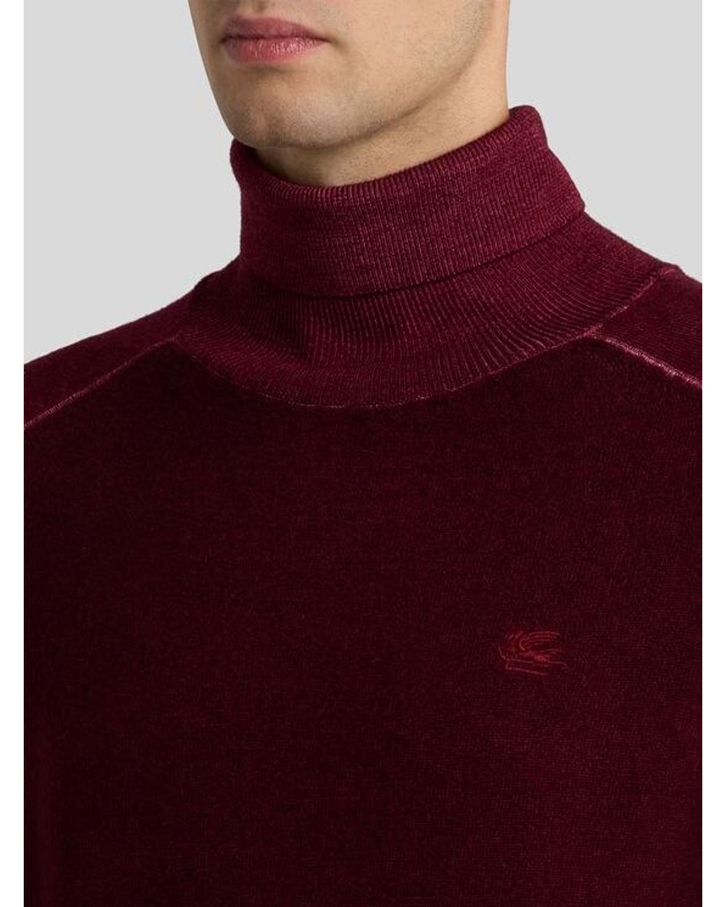 Etro Red Wool Turtleneck With Pegaso Logo for men