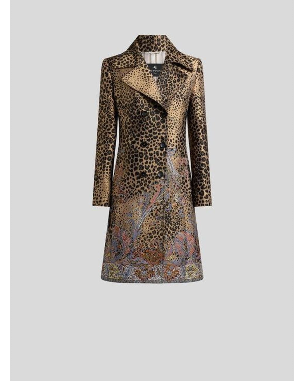 Etro Multicolor Double-Breasted Jacquard Coat With Paisley And Animal Motif