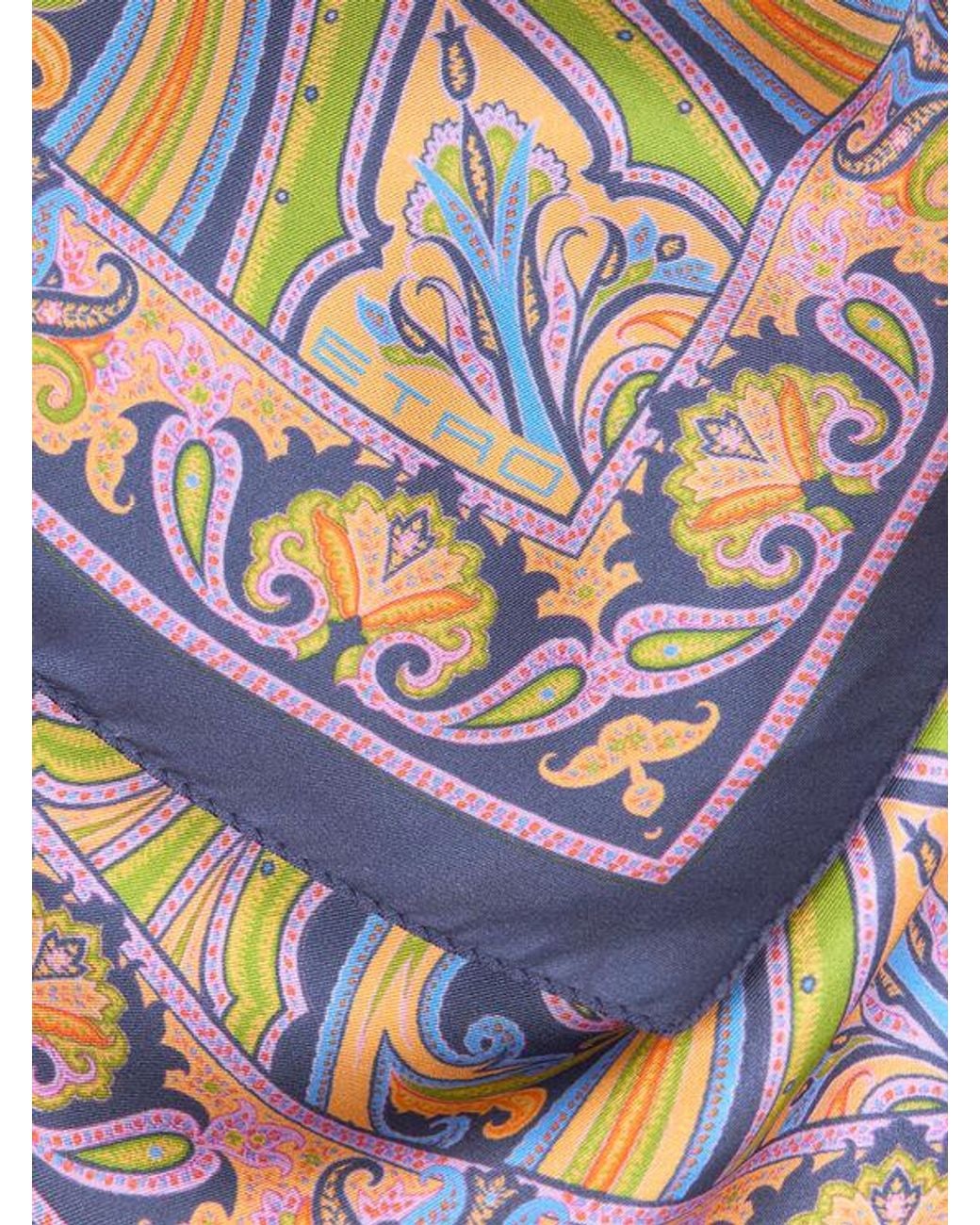Etro Blue Patterned Silk Pocket Square for men