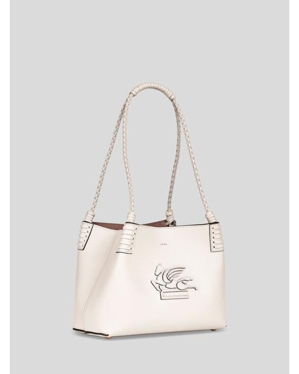 Etro White Small Leather Libra Tote Bag