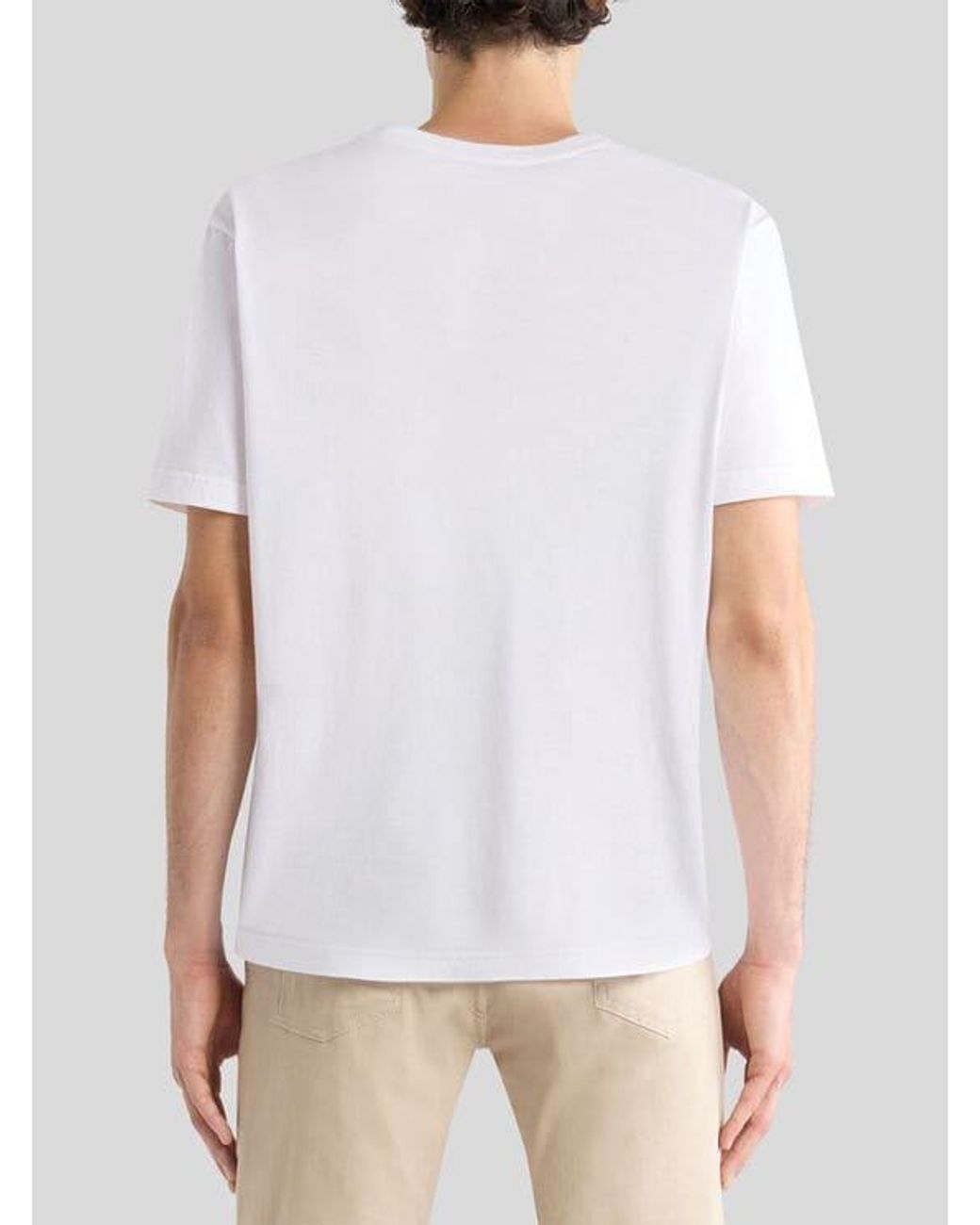 Etro White Cotton T-Shirt With Leopard Print And Embroidery for men