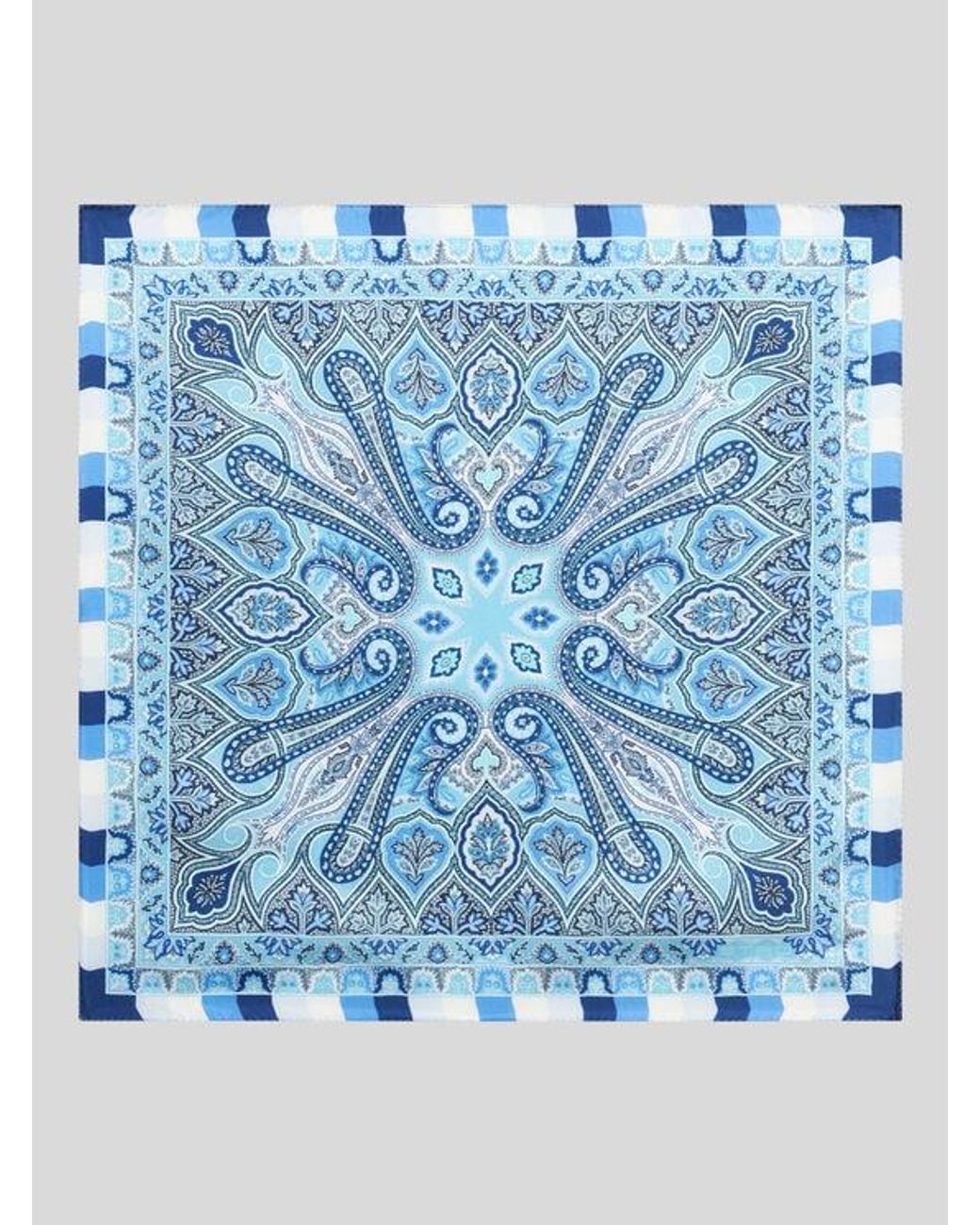 Etro Blue Pocket Square With Floral And Medallion Print for men