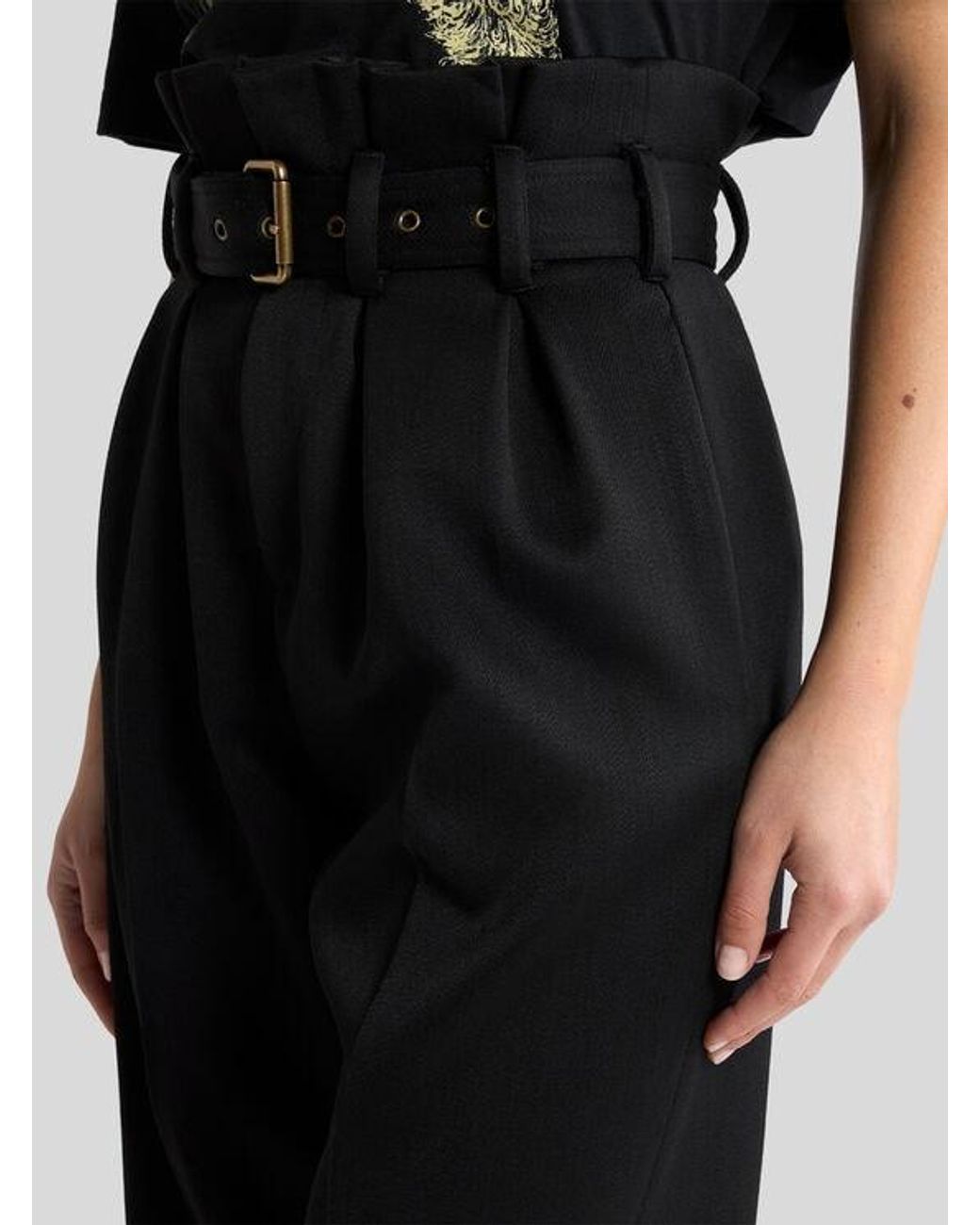 Etro Black Wide-Leg Wool Trousers With Belt