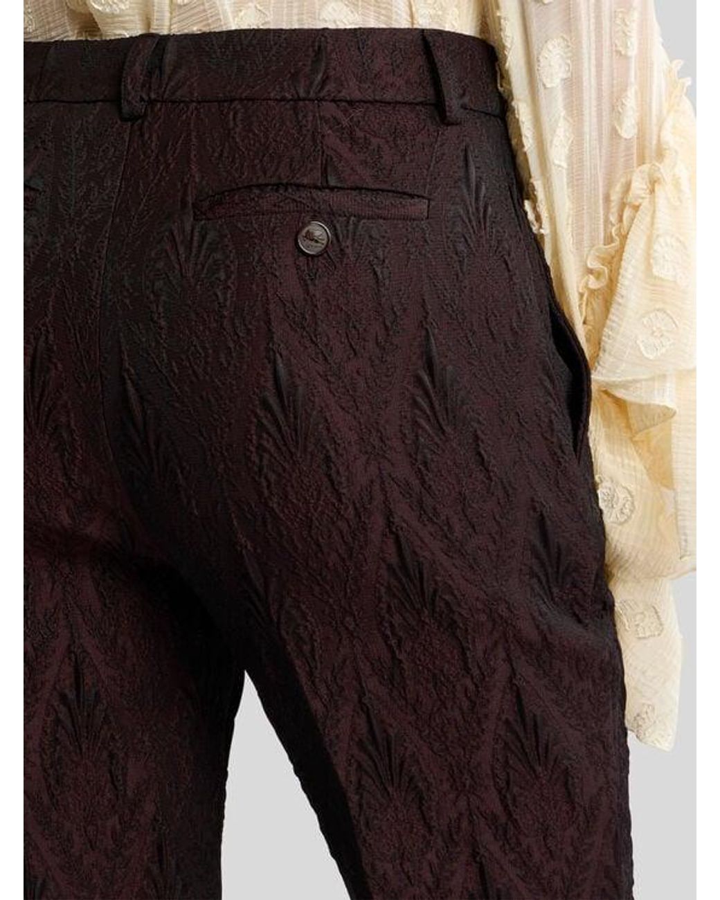 Etro Black Jacquard Trousers With Floral Medallion Motif