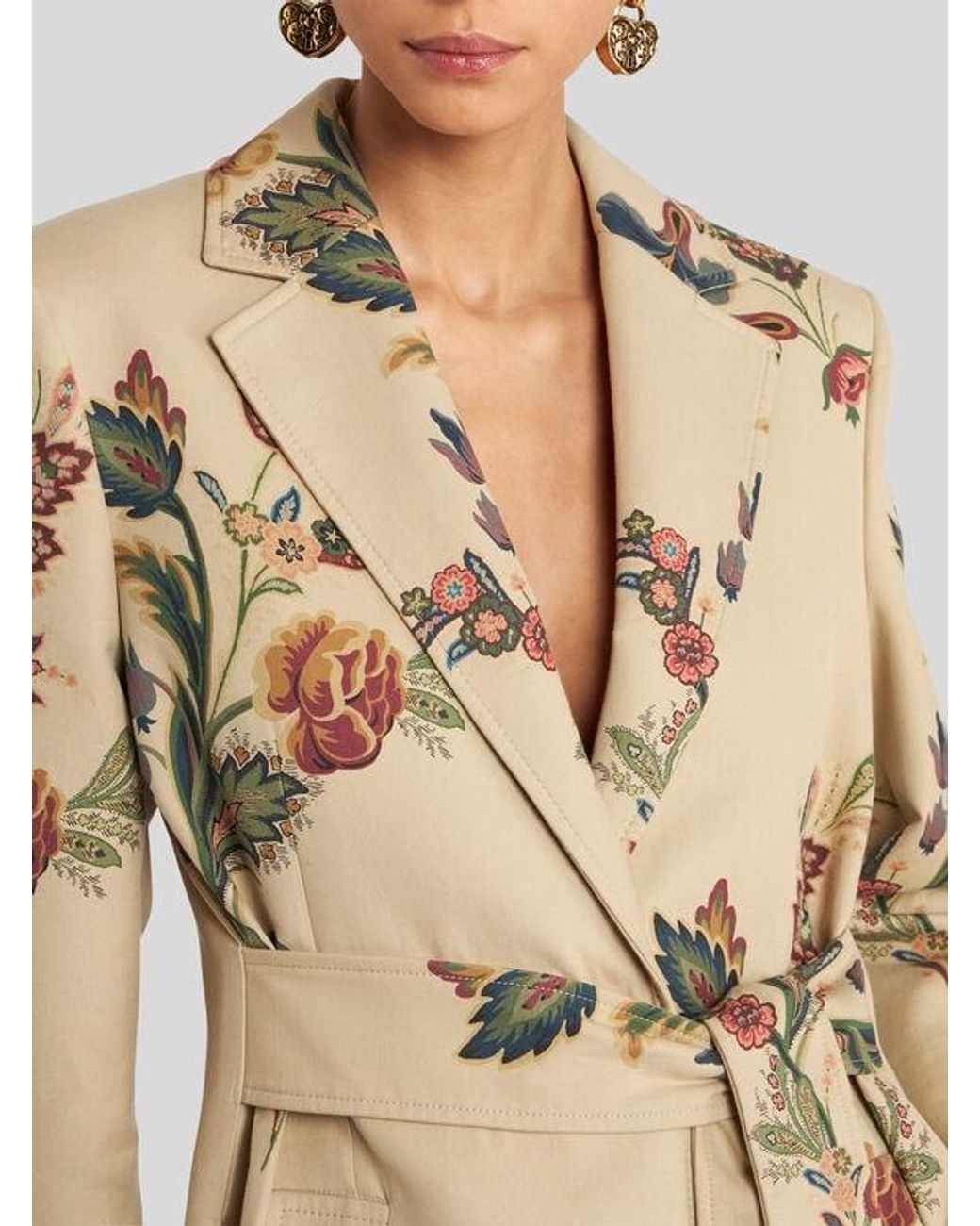 Etro Natural Cotton Trench Coat With Floral Print