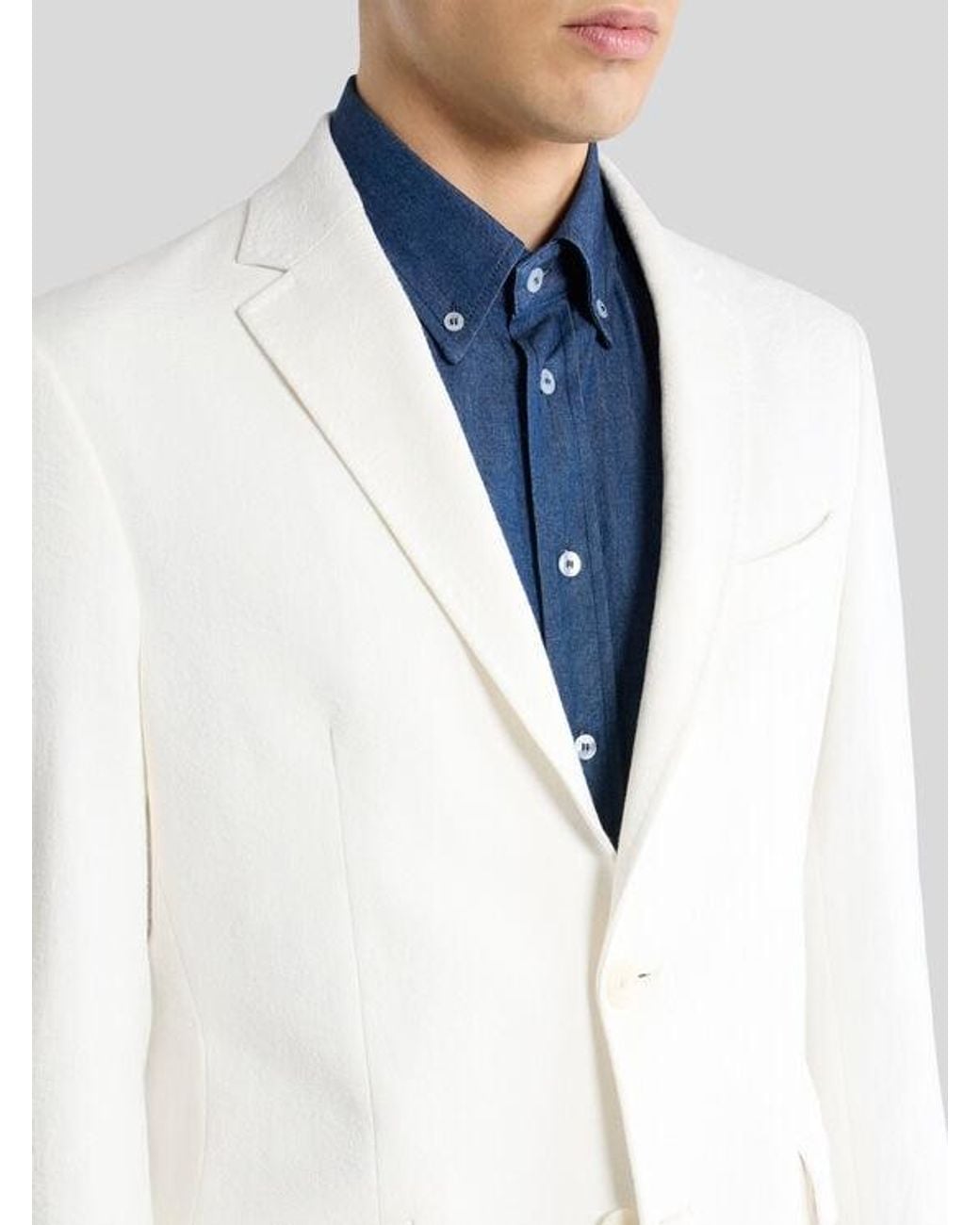 Etro White Single-Breasted Stretch Cotton Jacquard Jacket With Floral Motif for men