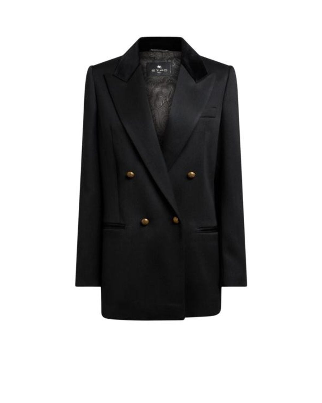 Etro Black Double-Breasted Wool Jacket With Velvet Insert