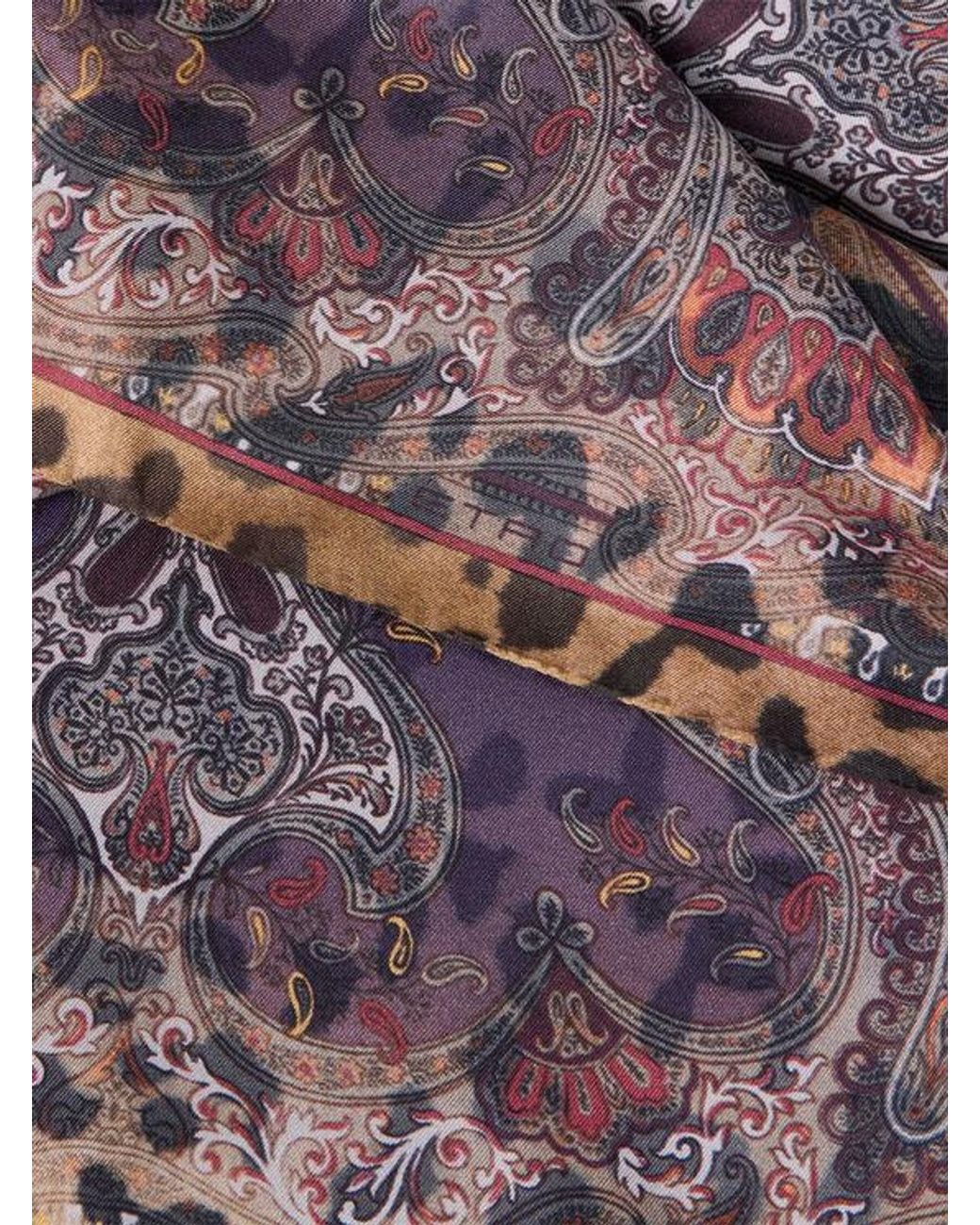 Etro Purple Silk Pocket Square With Animal And Paisley Motif for men