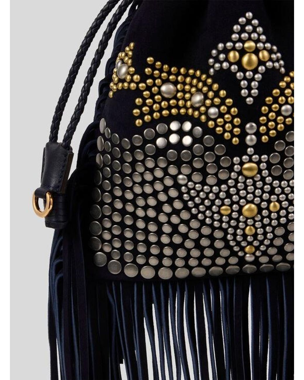 Etro Black Small Suede Kalispera Bag With Studs And Fringes