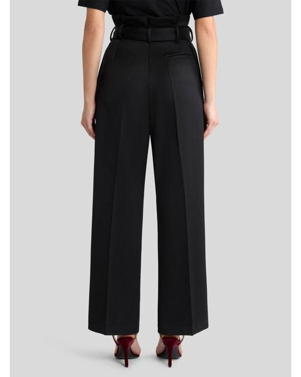 Etro Black Wide-Leg Wool Trousers With Belt