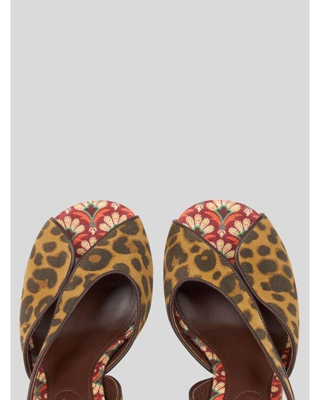 Etro Metallic High-Heeled Suede Sandals With Animal Motif
