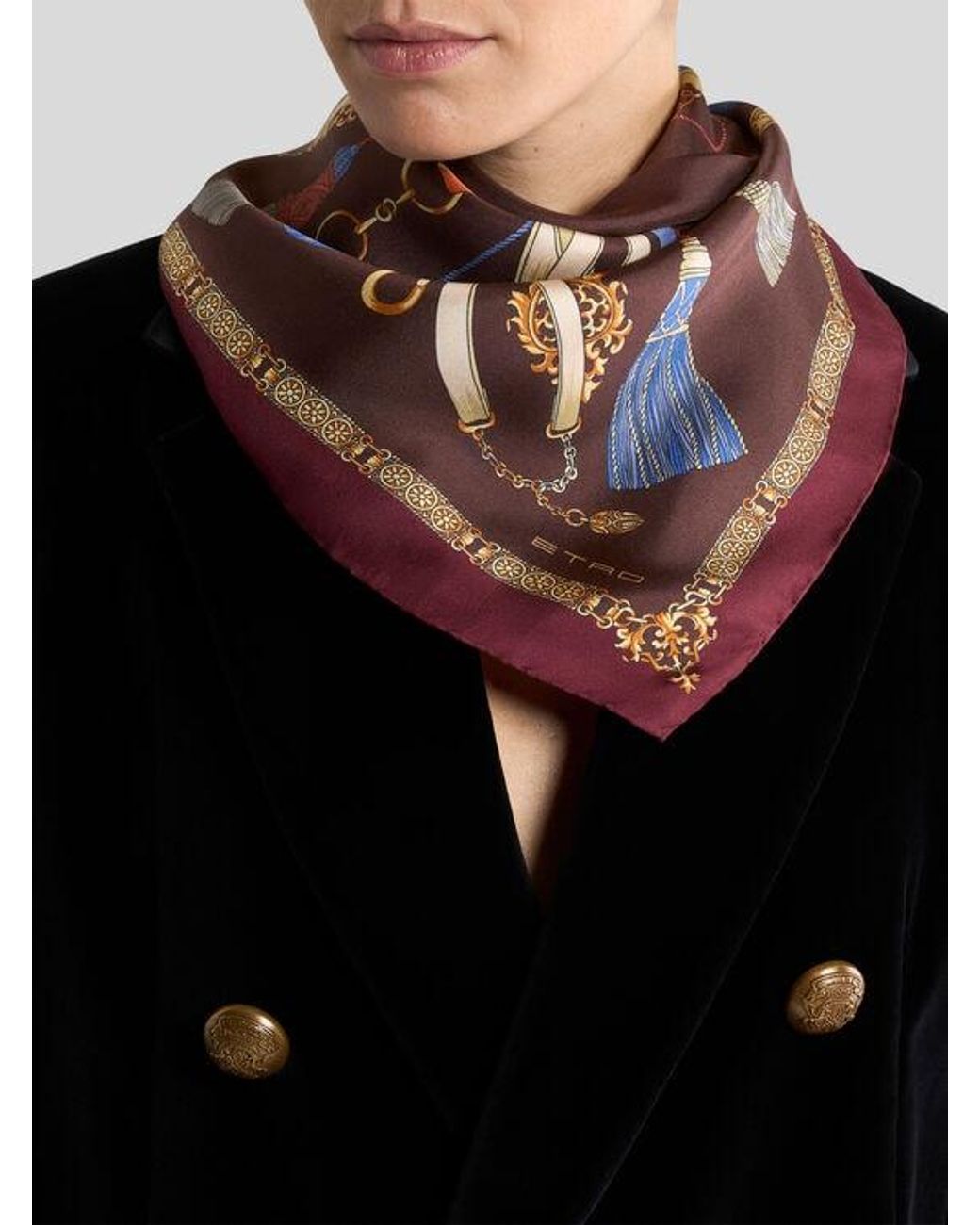 Etro Brown Silk Scarf With Charm Motif