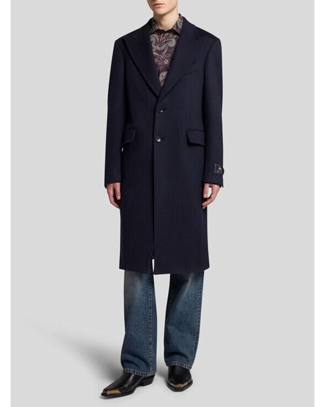 Etro Blue Cashmere Coat for men