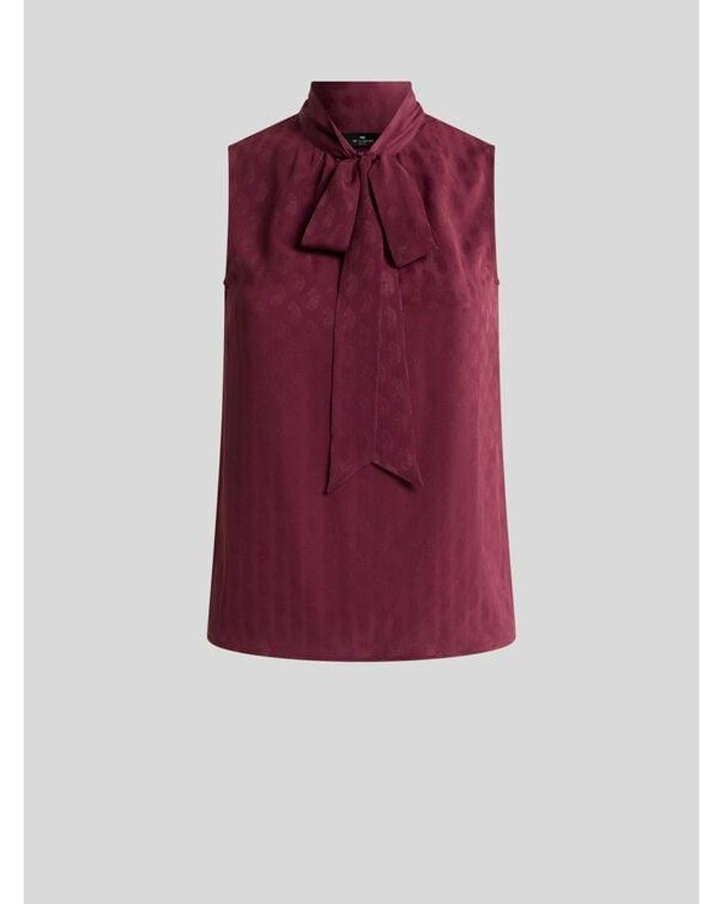 Etro Purple Silk-Blend Jacquard Top With Silk Scarf And Paisley Motif