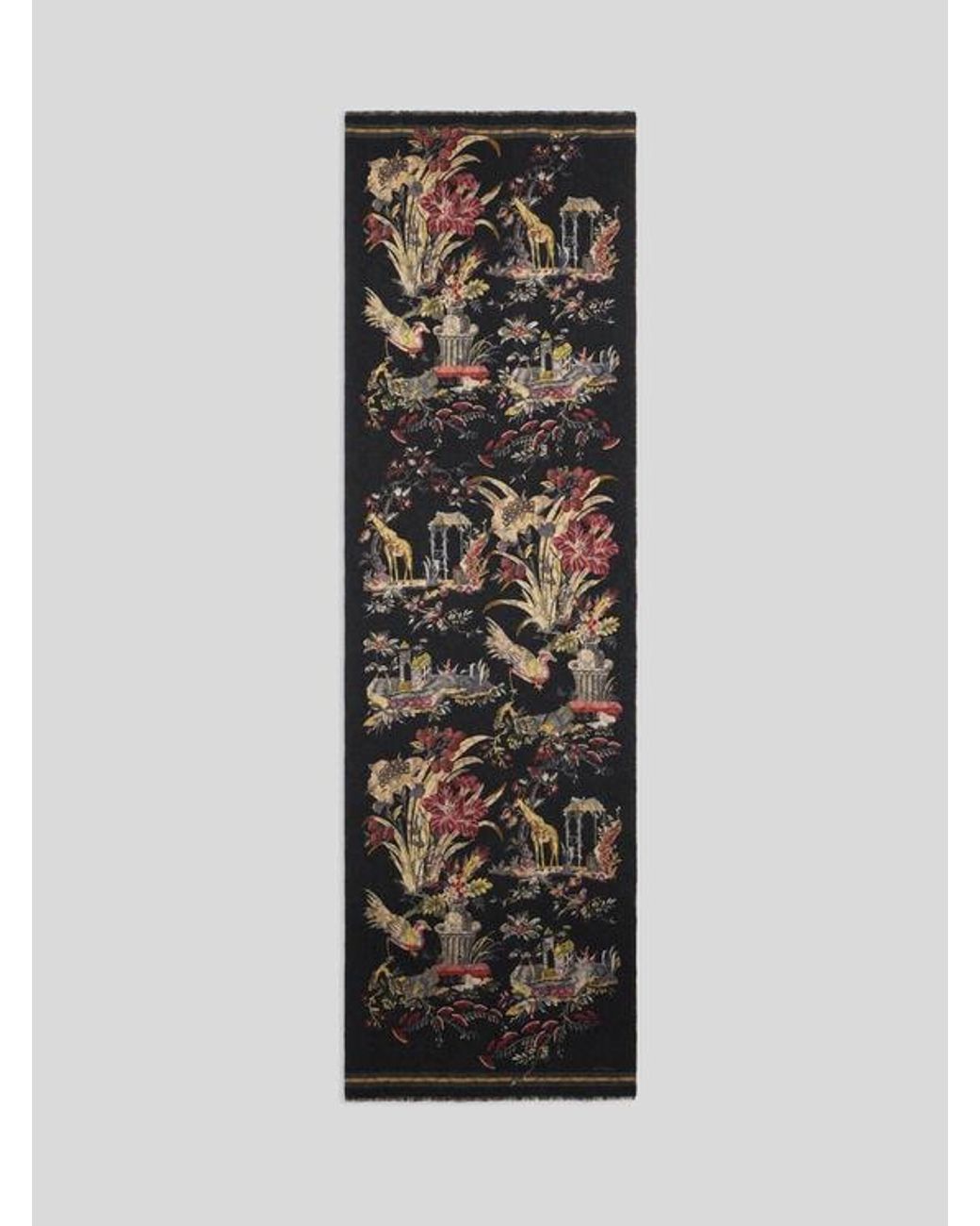 Etro Black Brushed Wool Scarf With Two Prints for men